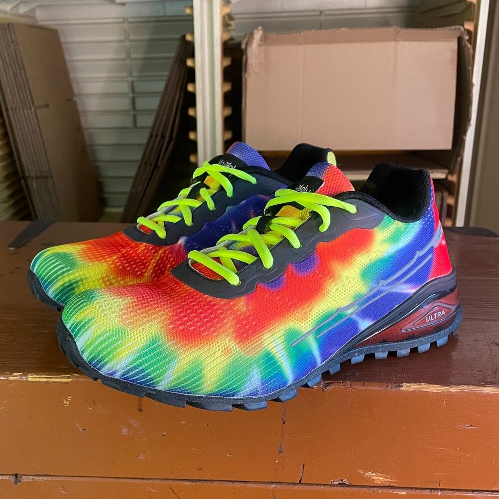 KRICELY Men's Size 11.5 (USA) Rainbow Tie Dye Trail Running Walking Hiking Shoes